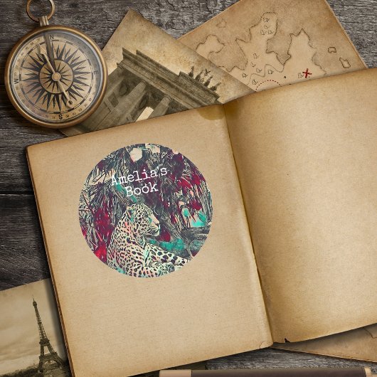 Monogram Jungle Cat Buchzeichen Runder Aufkleber