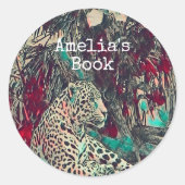Monogram Jungle Cat Buchzeichen Runder Aufkleber (Vorderseite)
