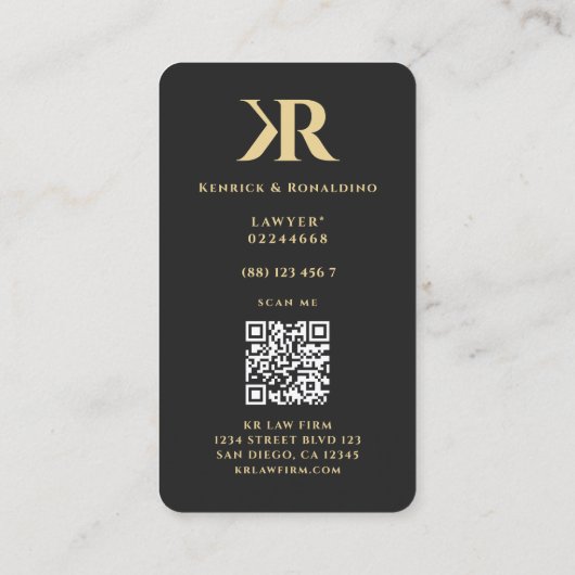 Monogram K Black Gold Visitenkarte (Rückseite)