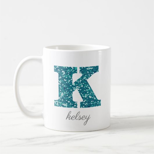 Monogram K Blue Glittery Tasse (Links)