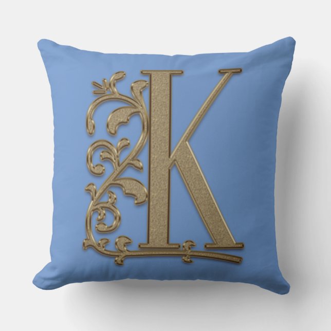 Monogram K Cornflower Blue Family Wedding Birthday Kissen (Vorderseite)