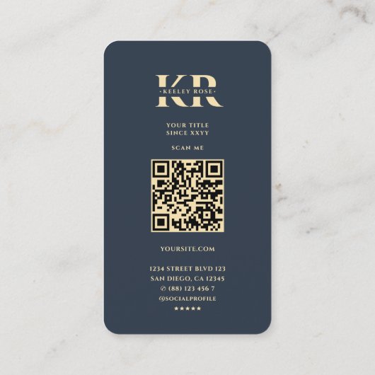 Monogram K Elegant Floral Dark Blue Gold Moderne Visitenkarte (Rückseite)