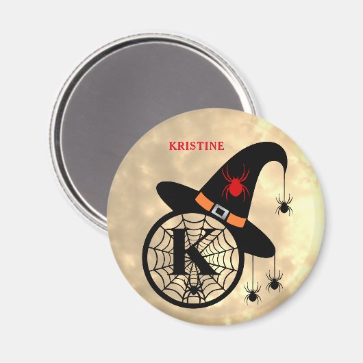 Monogram K Halloween Sky Hexenspinnen Name Magnet (Vorderseite/Rückseite)