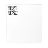 Monogram K Initial Stationary Desk Notepad Notizblock (Vorderseite)