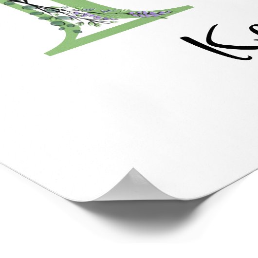 Monogram K Lavendel Eucalyptus Kinderzimmer Poster (Ecke)