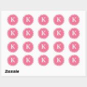 Monogram K Pink White Wedding Theme Monogramme Inv Runder Aufkleber (Blatt)