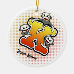 Monogram K Sock Monkey Keramik Ornament