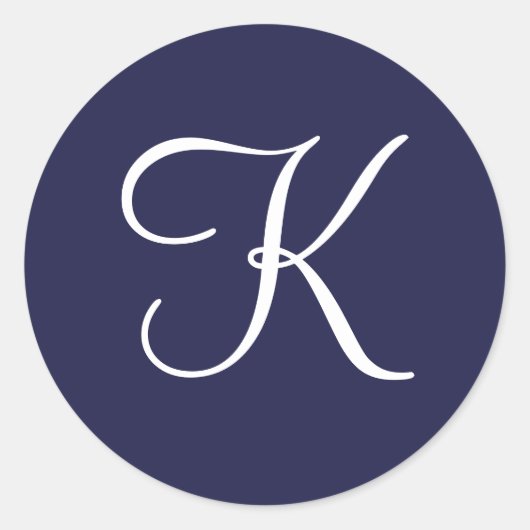Monogram K, White on Navy Blue, Runder Aufkleber (Vorderseite)
