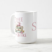 Monogram Kaffee und Bücher Floral Kaffeetasse (Vorderseite Links)