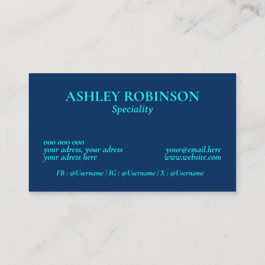 Monogram-Kalligraphie-Initialen cyan modern Visitenkarte (Rückseite)