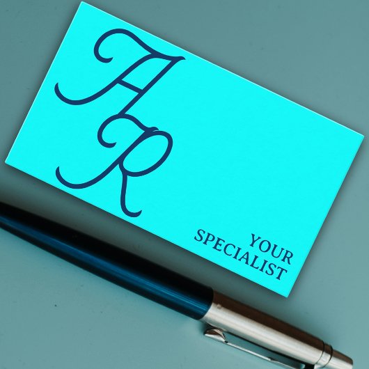 Monogram-Kalligraphie-Initialen cyan modern Visitenkarte