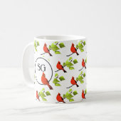 Monogram Kardinal Songbird auf Baumzweig Kaffeetasse (Vorderseite Links)