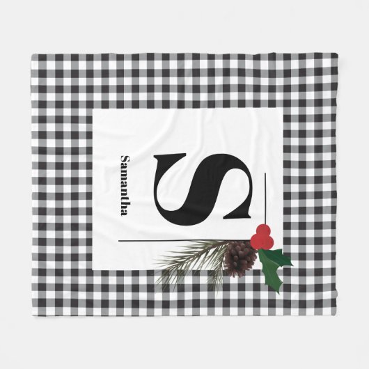 Monogram Kariert Holiday Christmas Fleecedecke (Vorderseite (Horizontal))