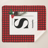 Monogram Kariert Holiday Christmas Sherpadecke (Vorderseite (Horizontal))