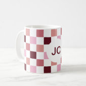 Monogram Kariert Pink Burgunder Modern Einfach Kaffeetasse (Vorderseite Links)