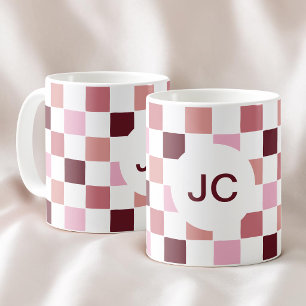 Monogram Kariert Pink Burgunder Modern Einfach Kaffeetasse