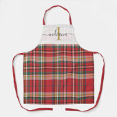 Monogram Kariert Red Green Script rustikal Schürze (Vorderseite)