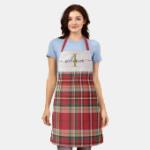 Monogram Kariert Red Green Script rustikal Schürze (Getragen)