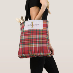 Monogram Kariert Red Green Script rustikal Tasche