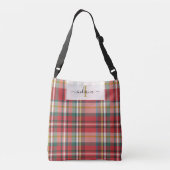 Monogram Kariert Red Green Script rustikal Tragetaschen Mit Langen Trägern (Rückseite)