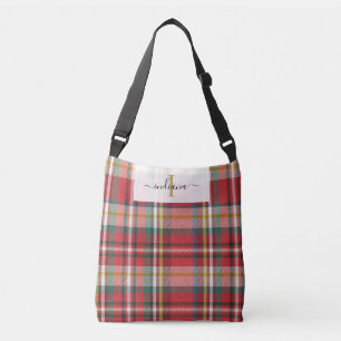 Monogram Kariert Red Green Script rustikal Tragetaschen Mit Langen Trägern