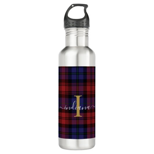 Monogram Kariert Script Tartan Rustic Edelstahlflasche (Vorderseite)