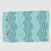 Monogram Kawaii Niedlich Blue Water Wave Muster Golfhandtuch (Horizontal)