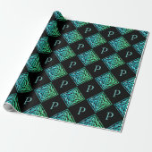 Monogram keltic Knot Blue Green Wrapping Paper Geschenkpapier (Ungerollt)