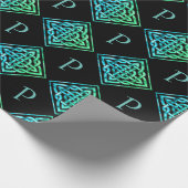 Monogram keltic Knot Blue Green Wrapping Paper Geschenkpapier (Ecke)