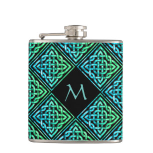 Monogram Keltic Knot Diamond Blue Green Hip Flask Flachmann