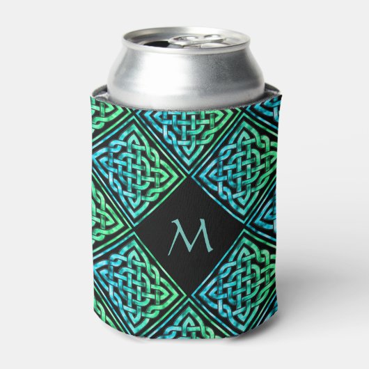 Monogram keltische Knoten Blue Green Can Cooler Dosenkühler (Kanne Vorderseite)