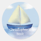 Monogram Kids Sail Boat Dieses Buch gehört Runder Aufkleber (Vorderseite)