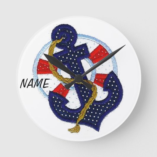 MONOGRAM KINDERZIMMER "Sailor Wall Clock" Runde Wanduhr (Vorderseite)