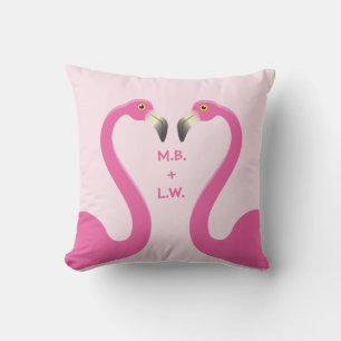 Monogram Kissing Flamingos Pink Outdoor Pillow Kissen Für Draußen