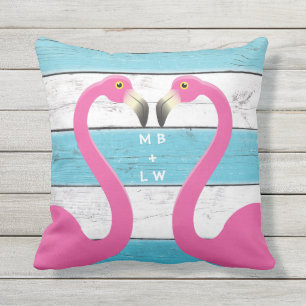 Monogram Kissing Flamingos Türkis Kissing Kissen Für Draußen