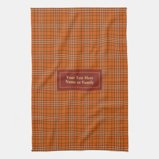Monogram Kitchen Towel Rustic Autumn Plaid Design Geschirrtuch (Vertikal)