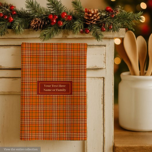 Monogram Kitchen Towel Rustic Autumn Plaid Design Geschirrtuch