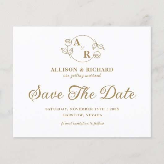 Monogram klassisch elegant, Hochzeit Speichern Sie (Vorderseite)