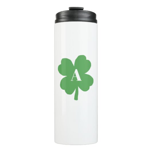Monogram Kleeblatt Irish Watercolor Textur Thermosbecher (Vorderseite)