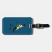Monogram-Kobalt-Aquarell-Blume Gepäckanhänger (Vorderseite horizontal)