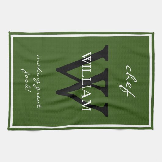 Monogram + Koch NAME machen großartiges Essen Rust Geschirrtuch (Horizontal)