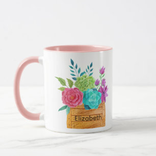 Monogram-Körbe für Blume Wasserfarbe Tasse