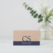 Monogram Kraft-bedruckte Clean Midnight Blue Typo Visitenkarte (Stehend Vorderseite)