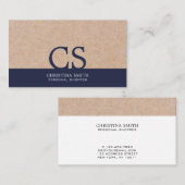 Monogram Kraft-bedruckte Clean Midnight Blue Typo Visitenkarte (Vorne/Hinten)