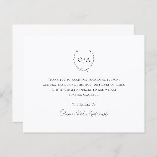 Monogram-Kranken-Budget-Beerdigung Dankeschön-Kart (Vorne/Hinten)