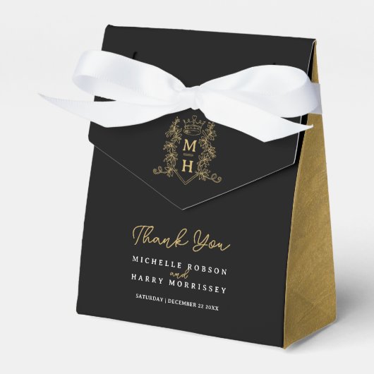 Monogram Kronengold Wappen Schwarzes Gold Danke Ho Geschenkschachtel (Vorderseite)