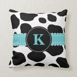 Monogram Kuh Print und Aquamarin Accent Pillow Kissen