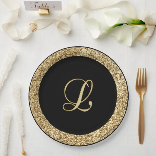 Monogram L Gold-Skript Pappteller (Hochzeit)
