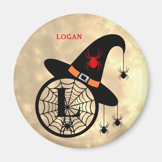 Monogram L Halloween Sky Hexenspinnen Name Magnet (Vorne)
