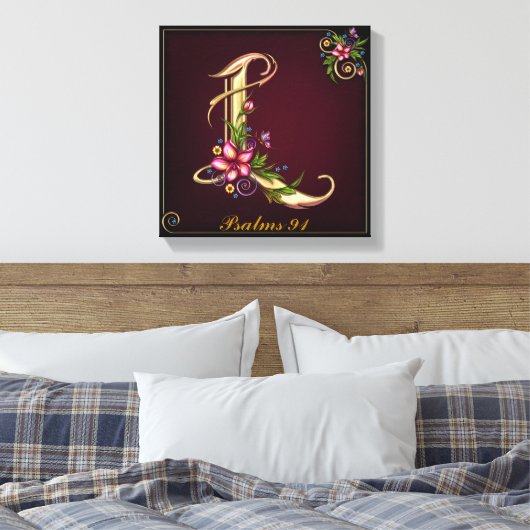 Monogram L Premium Wrapped Canvas (Gloss) Leinwanddruck (Insitu (Schlafzimmer))